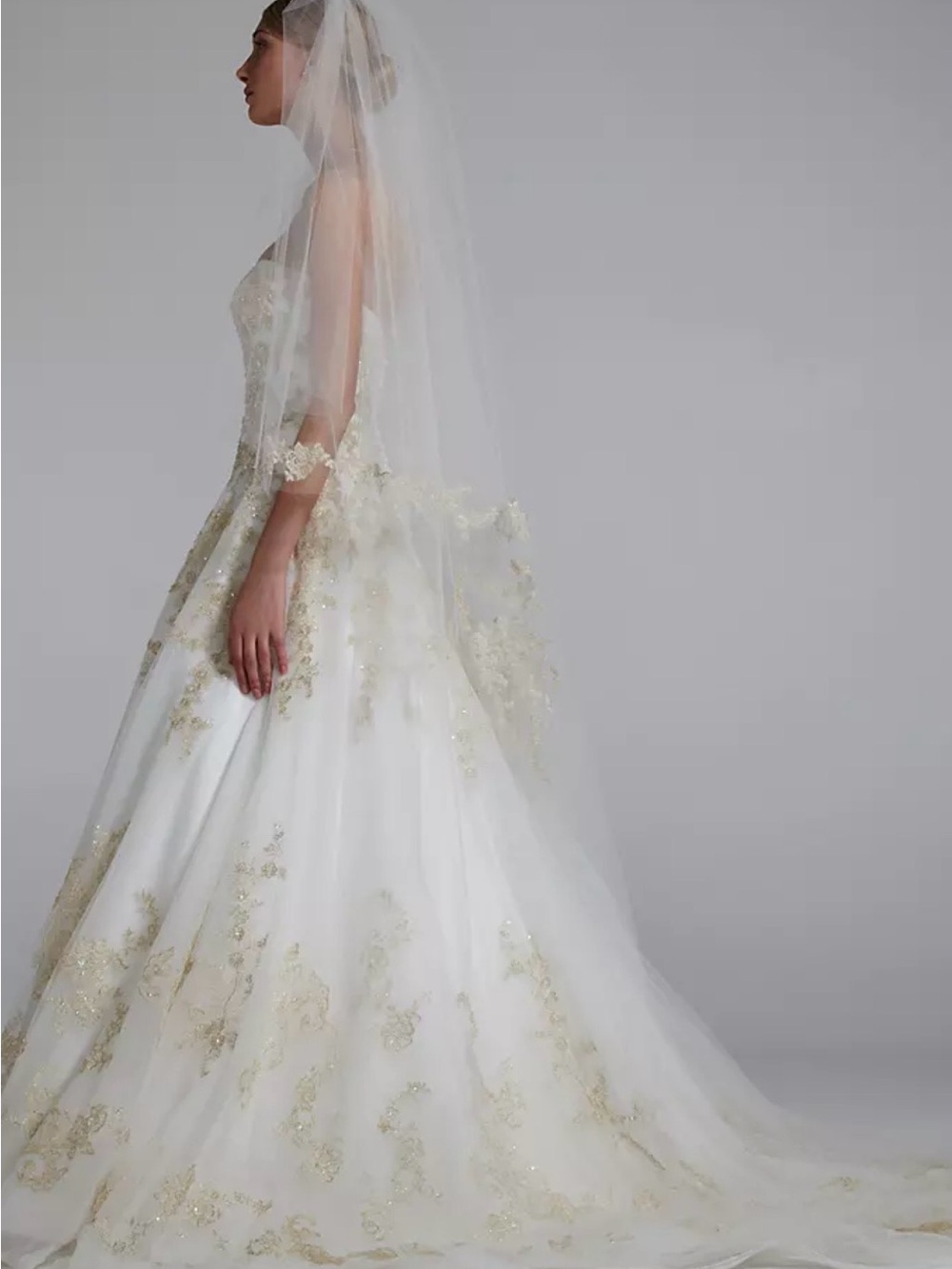 Oleg Cassini White and Gold Bridal Veil
